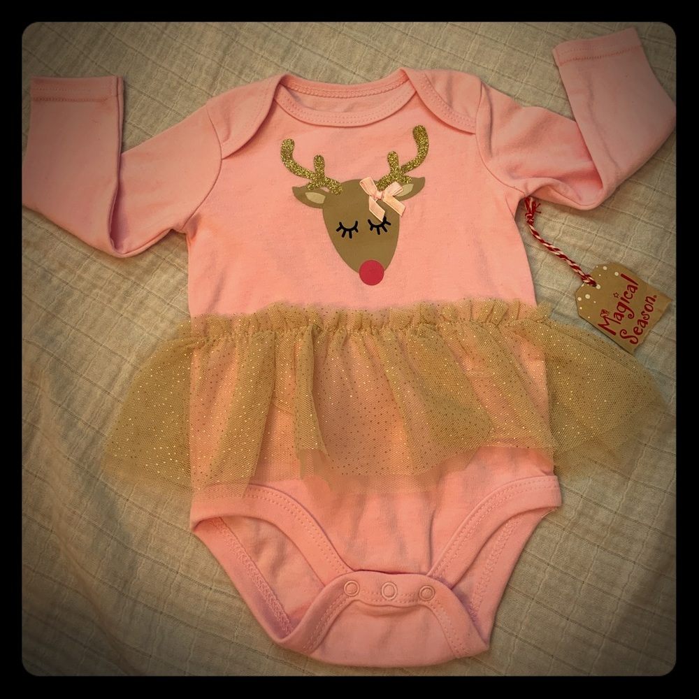 NWT Rudolf pink baby onesie with gold tutu